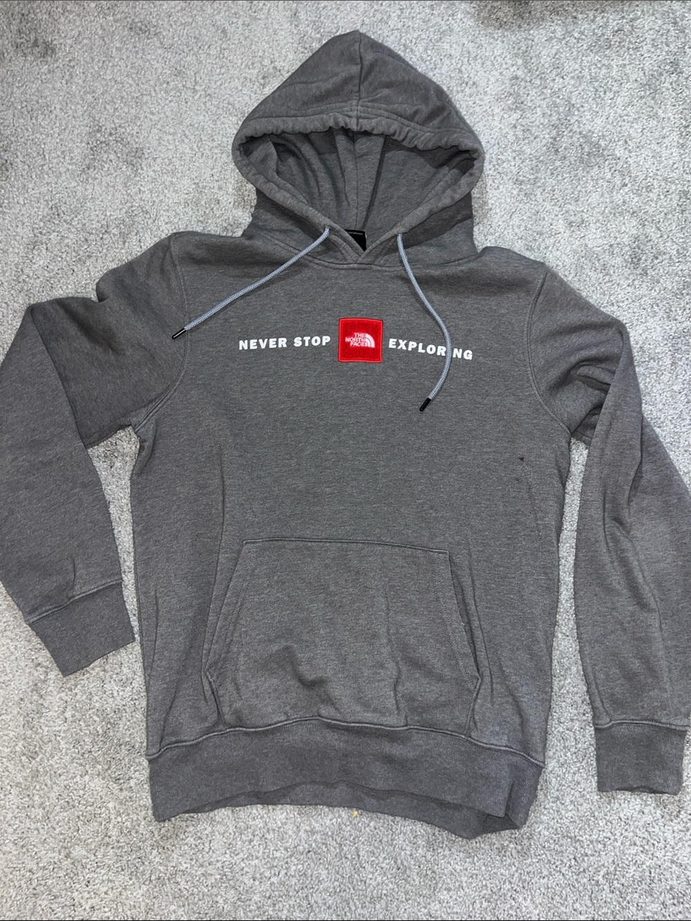 Gray The North Face Fleece Sweatshirt Sweater Hooded Hoodie Pullover Patch M